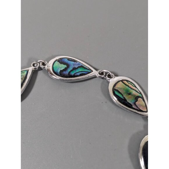 Beachy Coastal Blue Abalone Shell Teardrop Chain Bracelet Silver Tone 7" - Picture 3 of 6